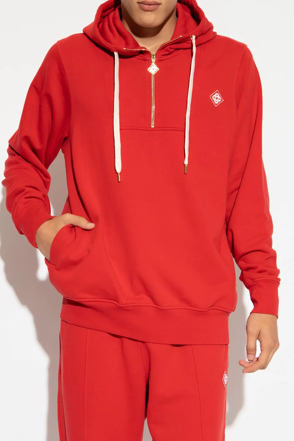 Logo-Patch Zip-Neck Hoodie