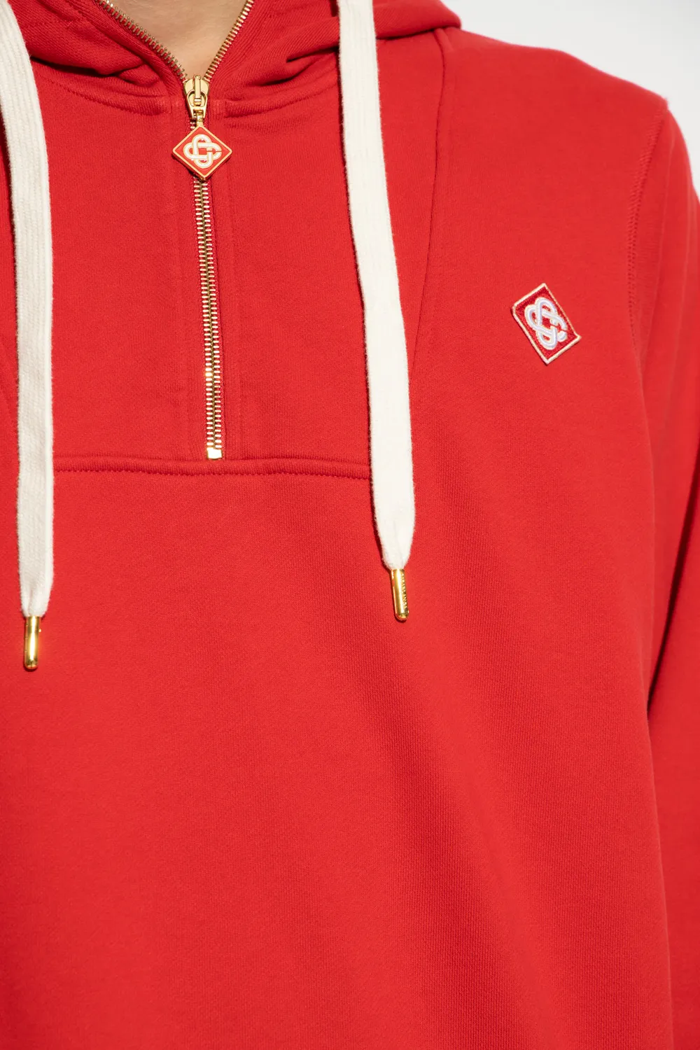 Logo-Patch Zip-Neck Hoodie