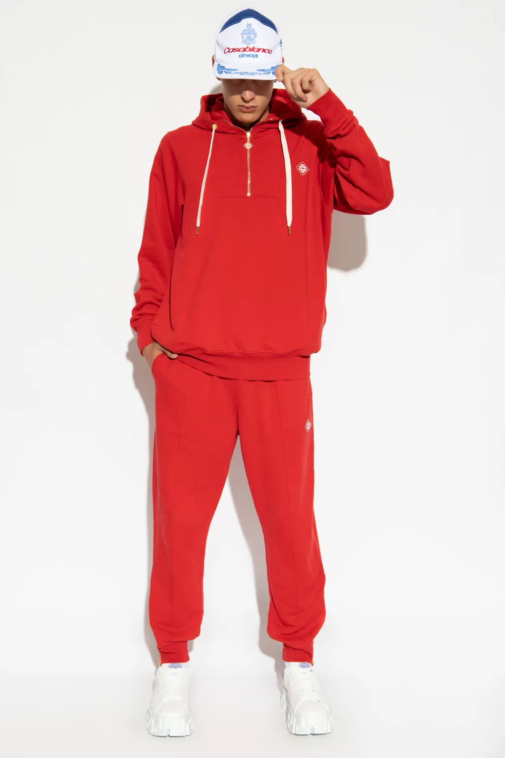 Logo-Patch Zip-Neck Hoodie