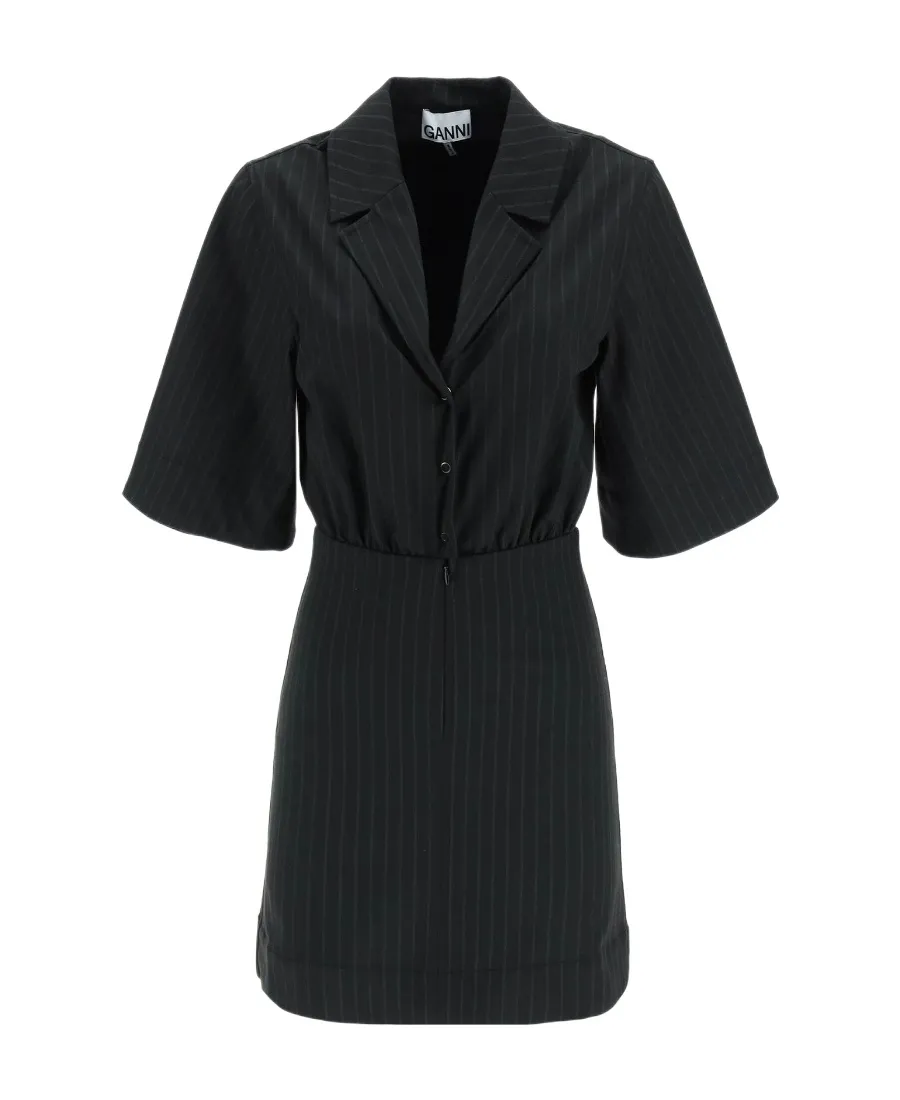 Ganni Pinstripe Short-Sleeved Mini Shirt Dress