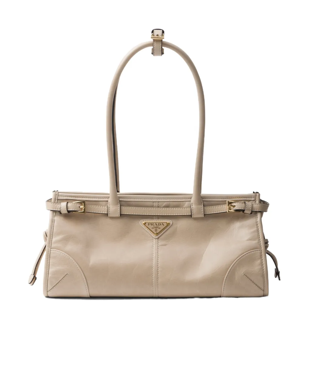 Prada Logo Plaque Belted Medium Tote Bag