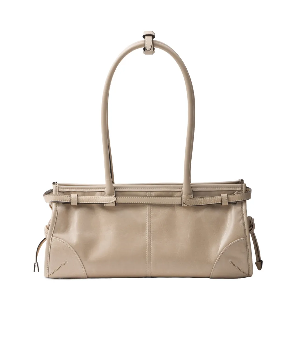 Prada Logo Plaque Belted Medium Tote Bag