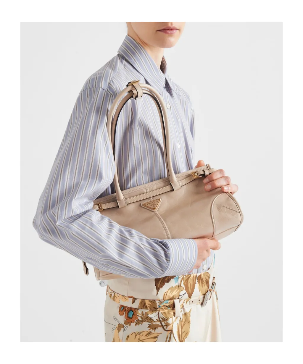 Prada Logo Plaque Belted Medium Tote Bag