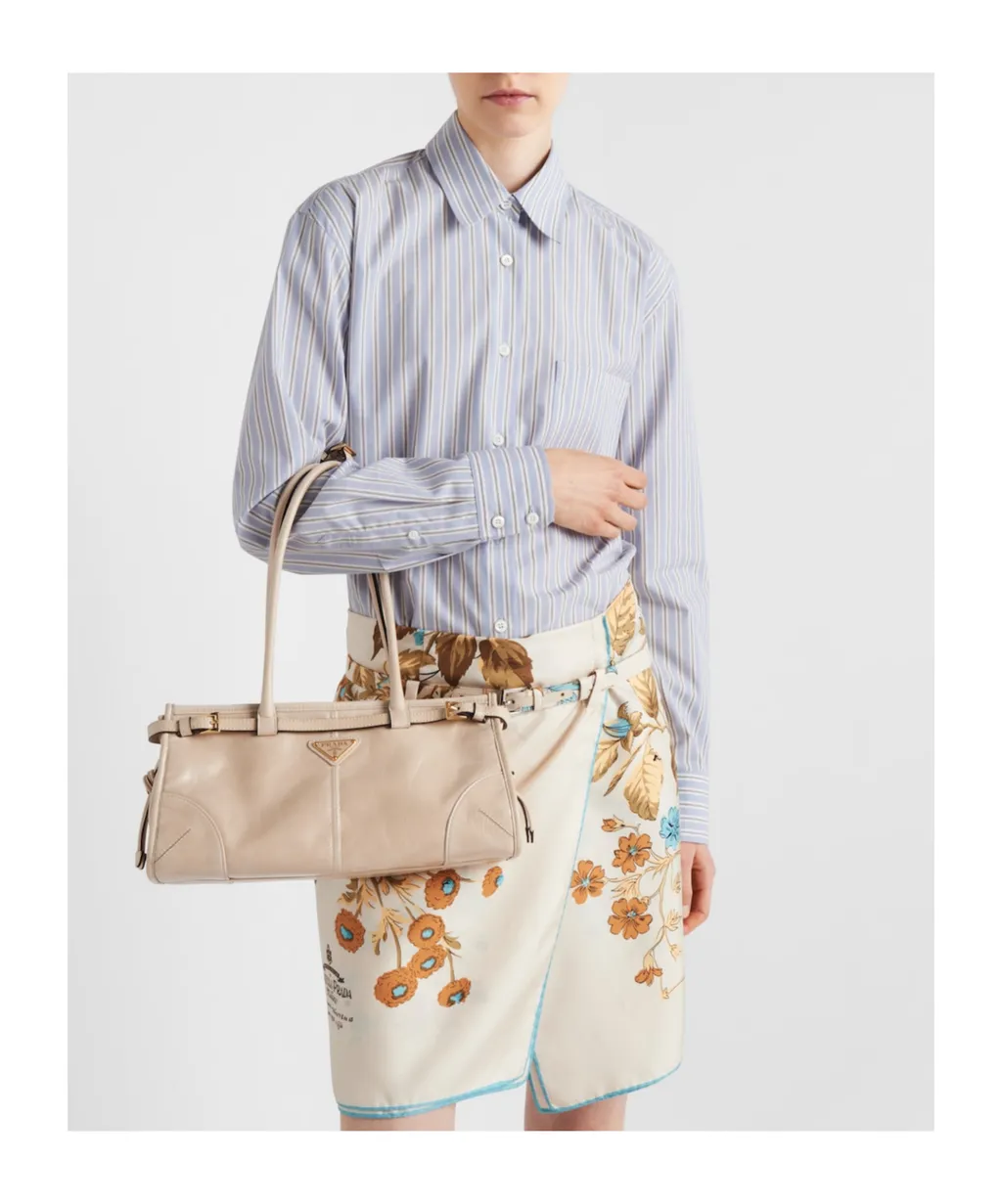 Prada Logo Plaque Belted Medium Tote Bag