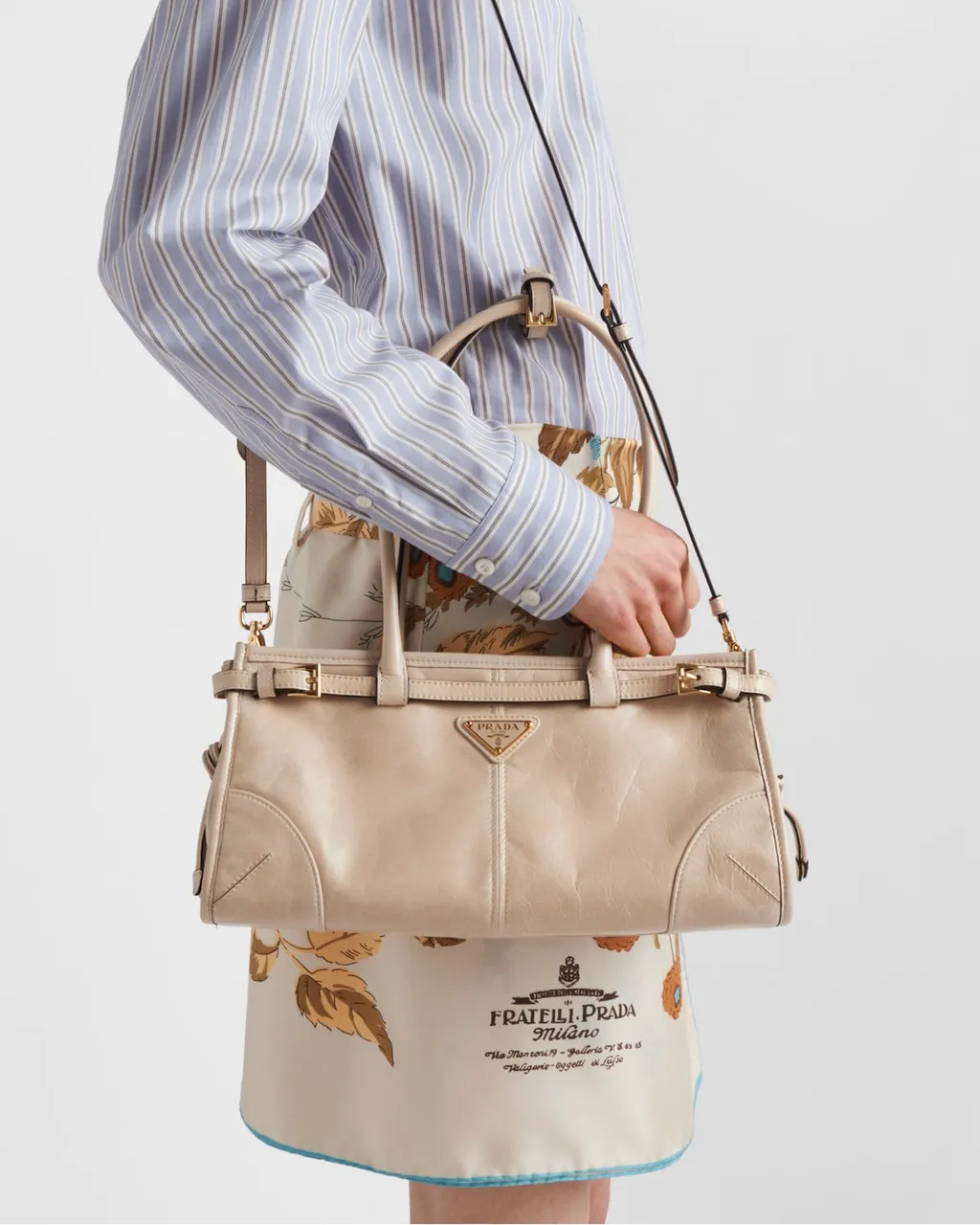 Prada Logo Plaque Belted Medium Tote Bag