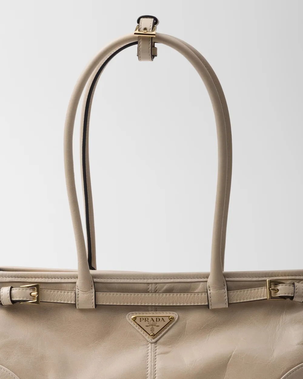 Prada Logo Plaque Belted Medium Tote Bag