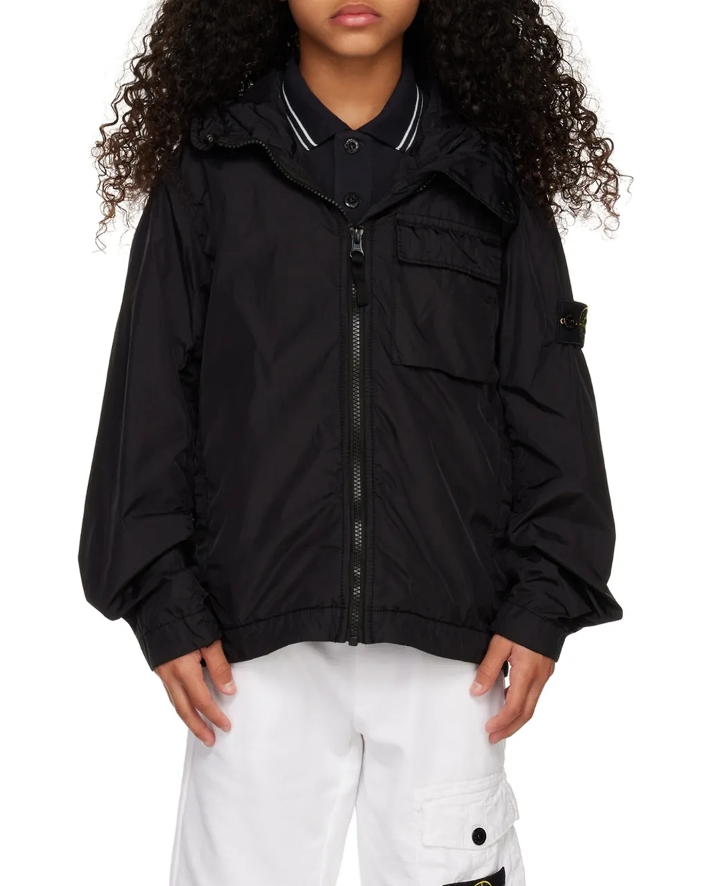 Stone Island Junior Logo Patch Hooded Zipped Jacket