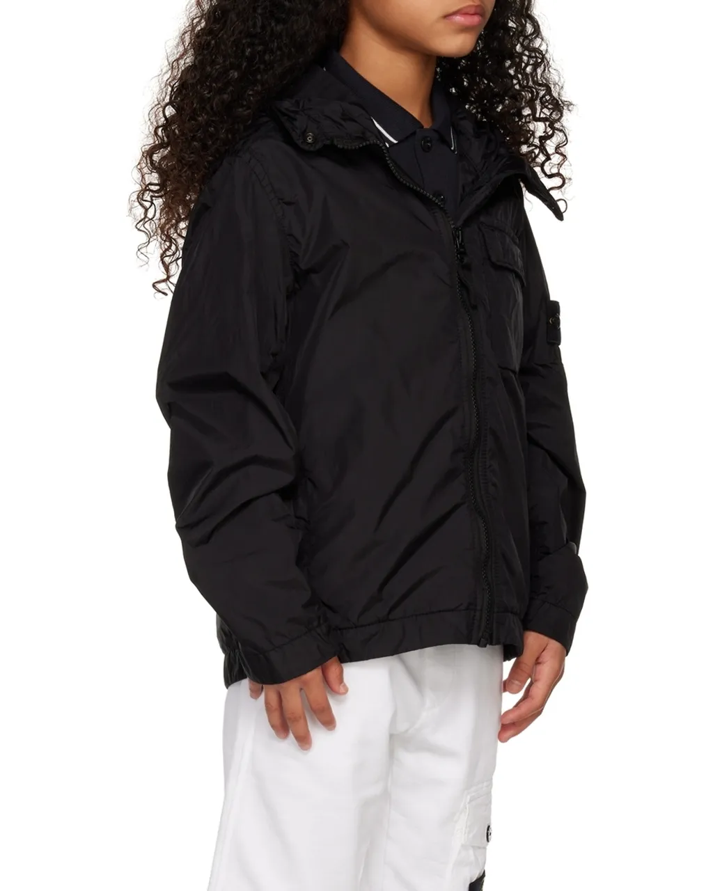 Stone Island Junior Logo Patch Hooded Zipped Jacket