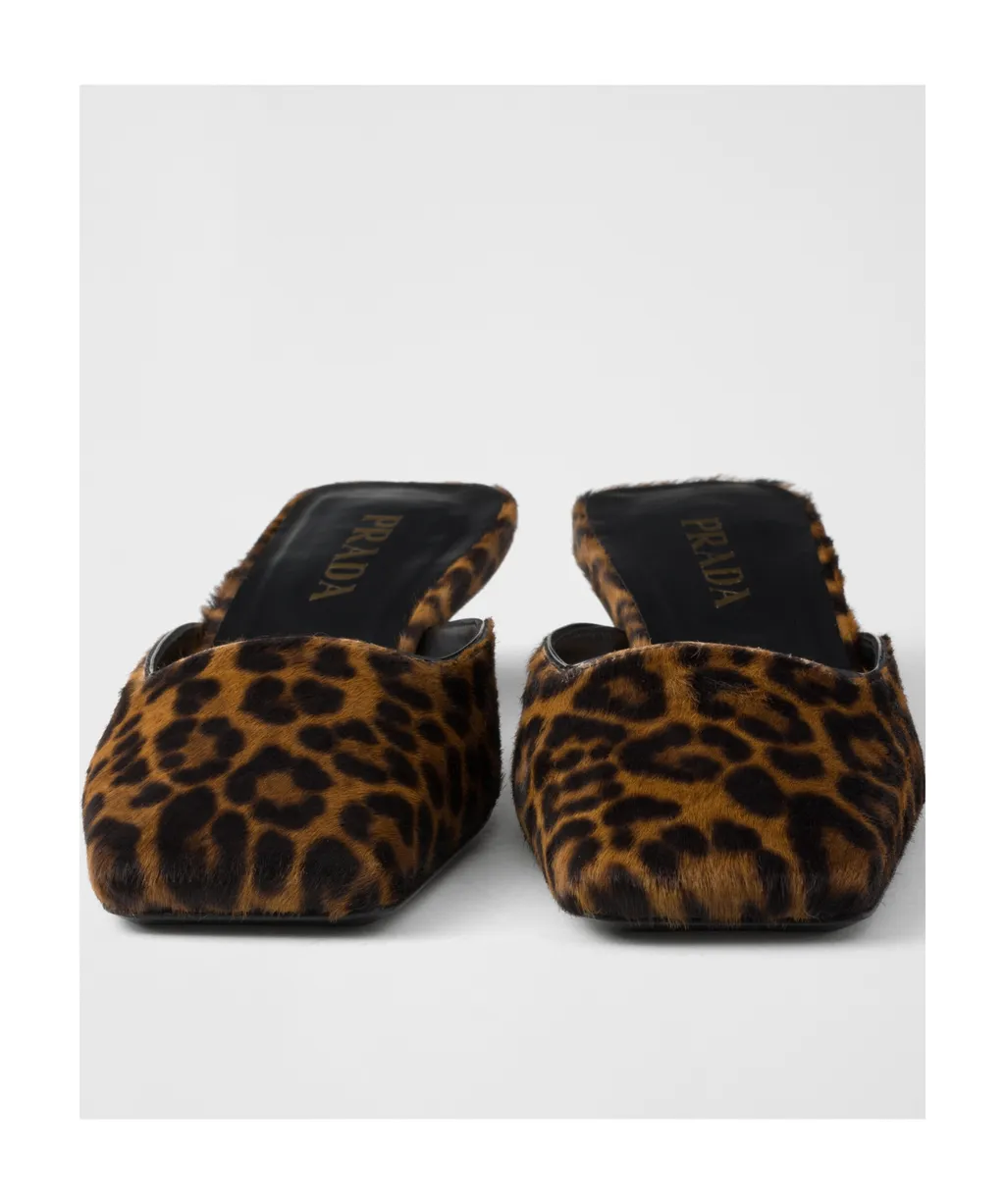 Prada Leopard-Printed Square-Toe Mules