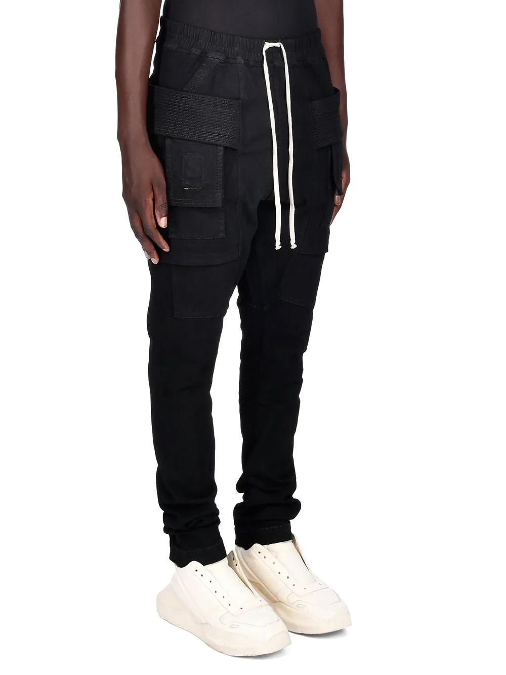 Black Creatch Overalls Drawstring Casual Pants