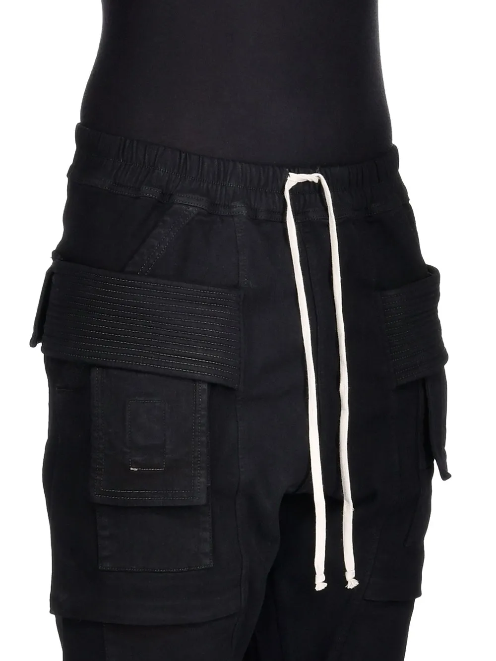 Black Creatch Overalls Drawstring Casual Pants