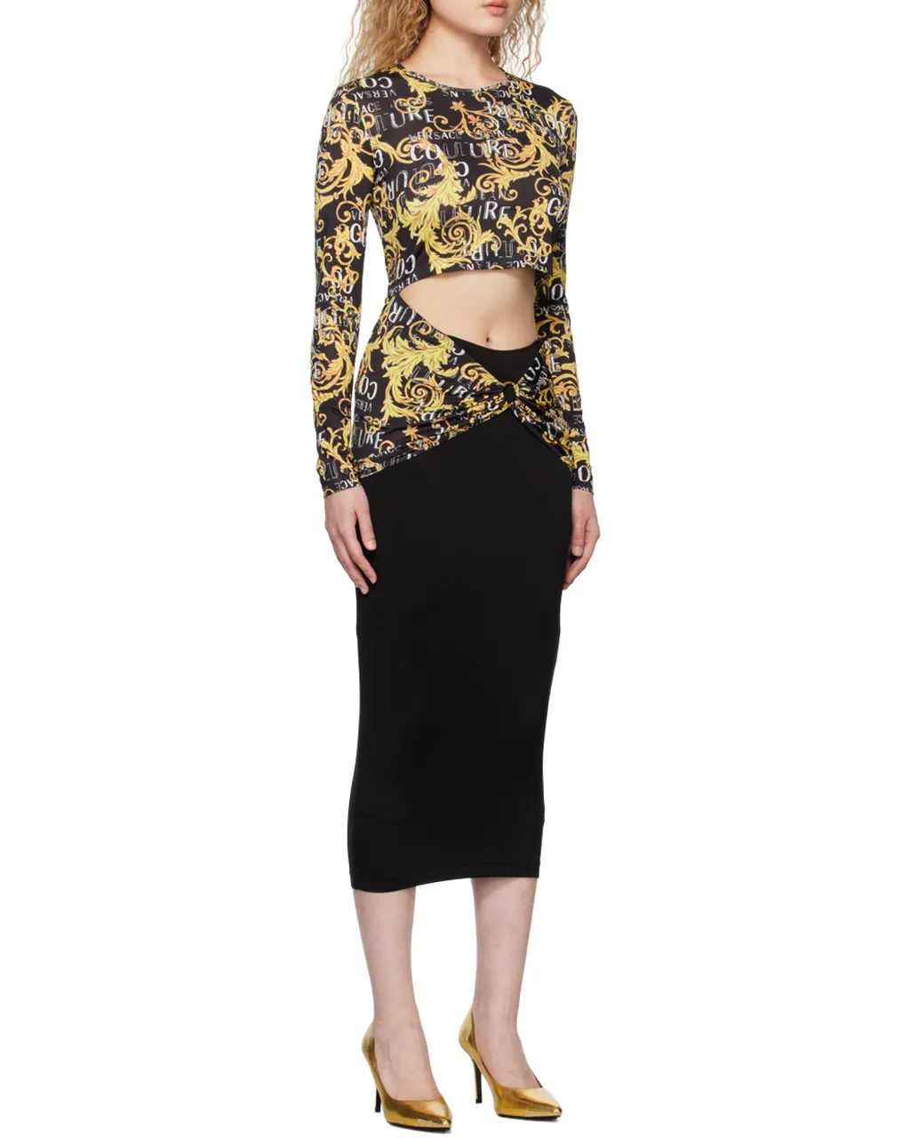 Versace Jeans Couture Logo-Printed Cut-Out Crewneck Midi Dress