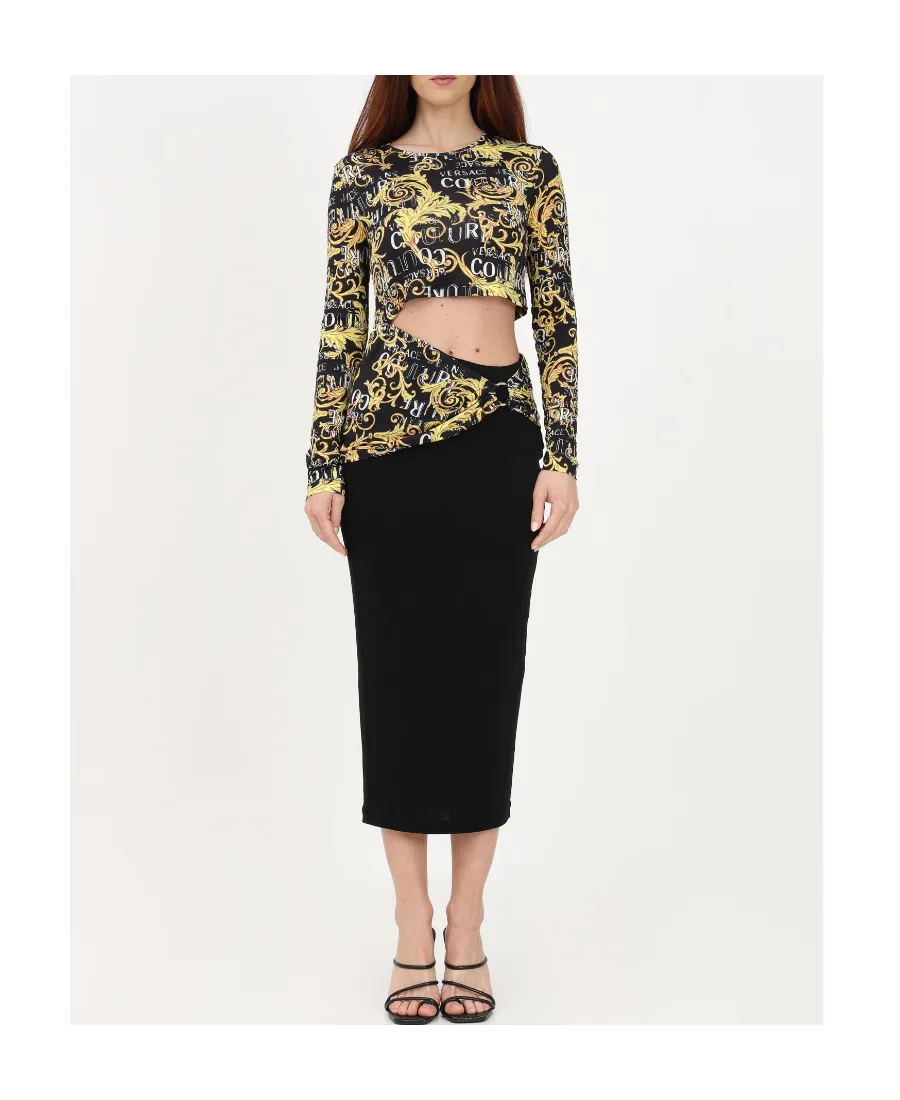 Versace Jeans Couture Logo-Printed Cut-Out Crewneck Midi Dress