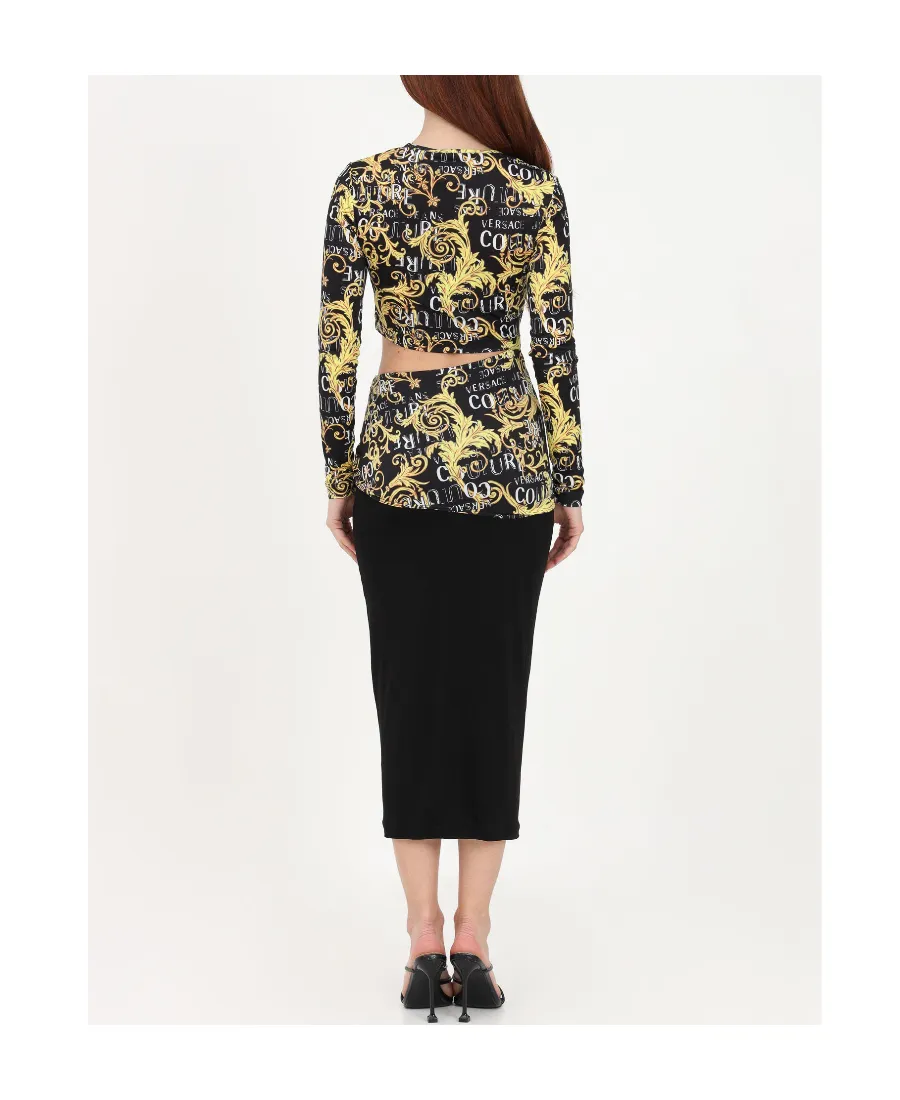 Versace Jeans Couture Logo-Printed Cut-Out Crewneck Midi Dress