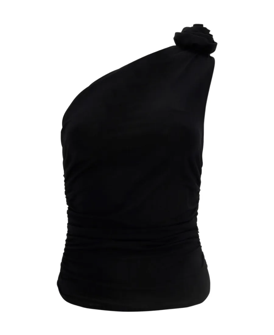 Magda Butrym Flower Embellished Ruched One-Shoulder Top