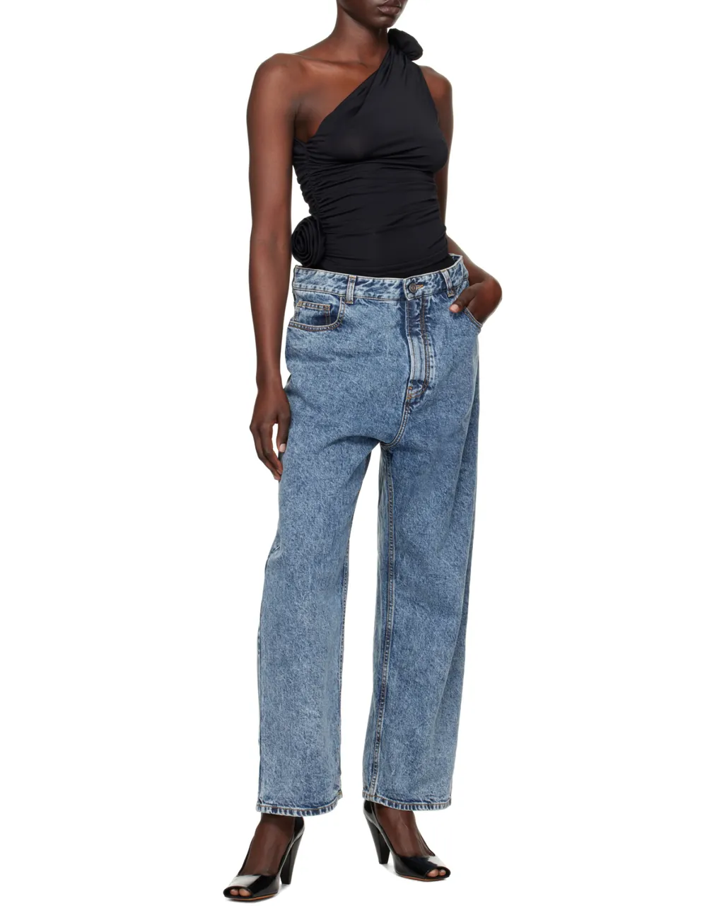 Magda Butrym Flower Embellished Ruched One-Shoulder Top