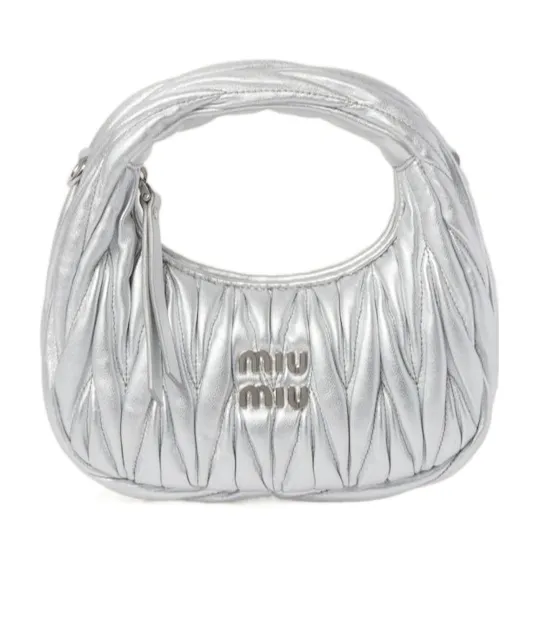 Miu Wander Matelassé Nappa Leather Hobo Mini-Bag
