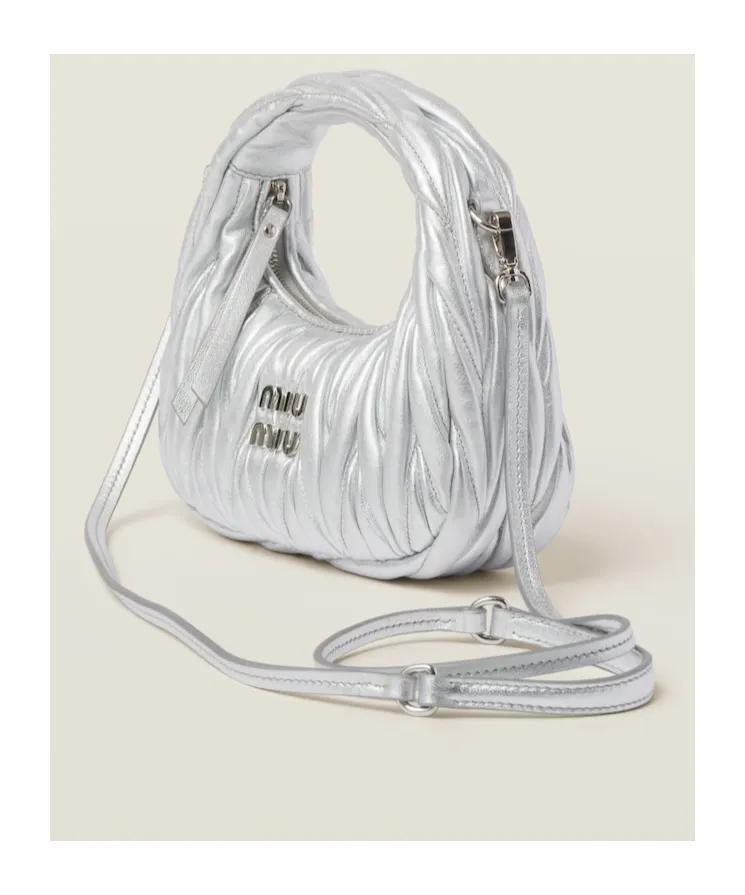 Miu Wander Matelassé Nappa Leather Hobo Mini-Bag