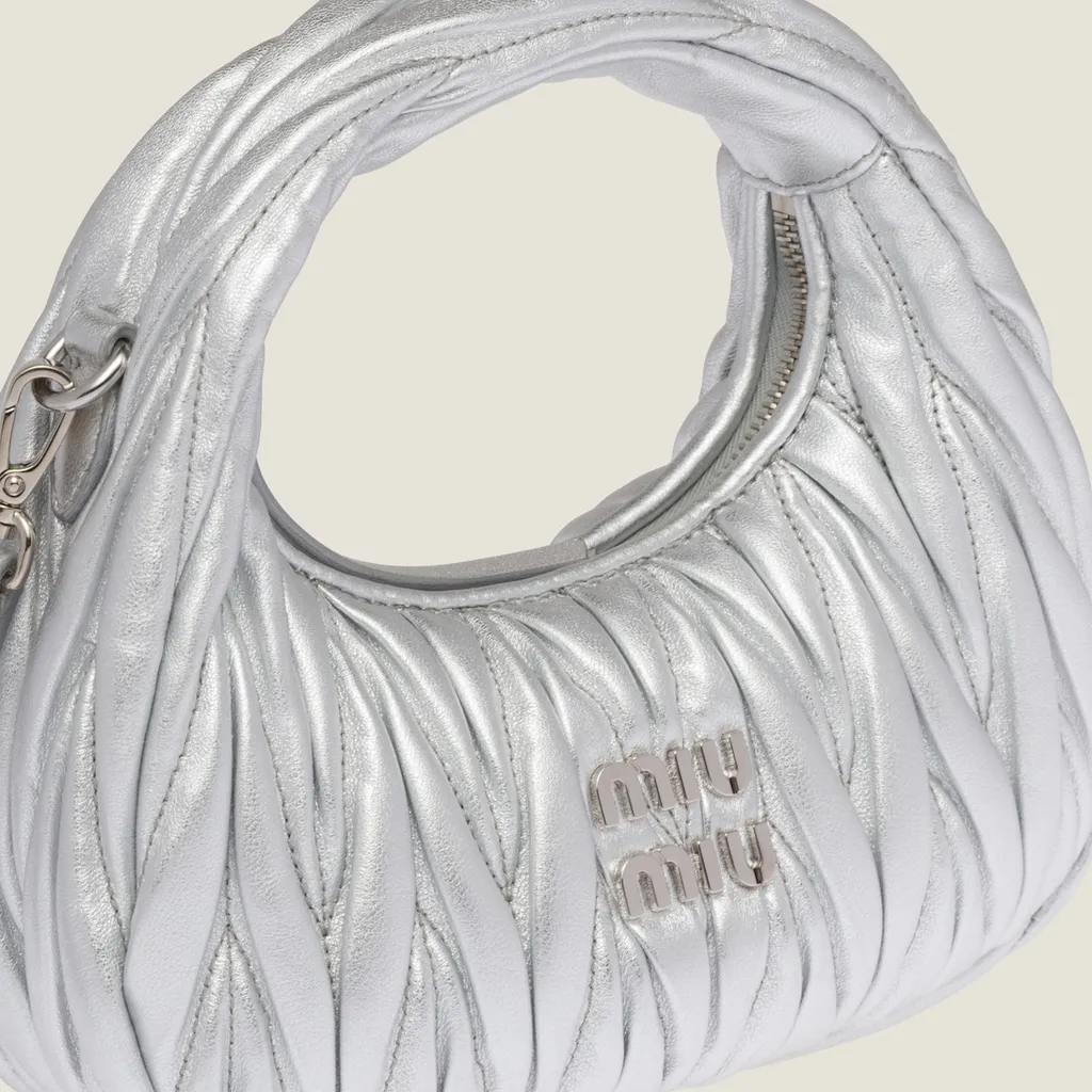 Miu Wander Matelassé Nappa Leather Hobo Mini-Bag