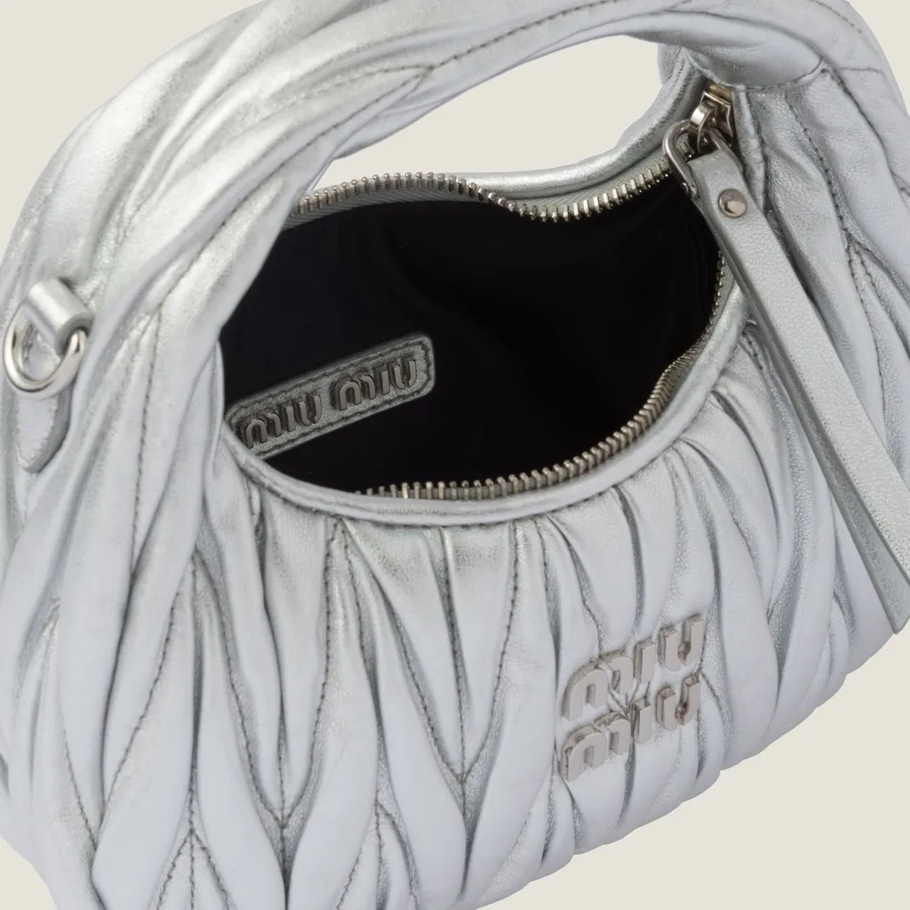 Miu Wander Matelassé Nappa Leather Hobo Mini-Bag