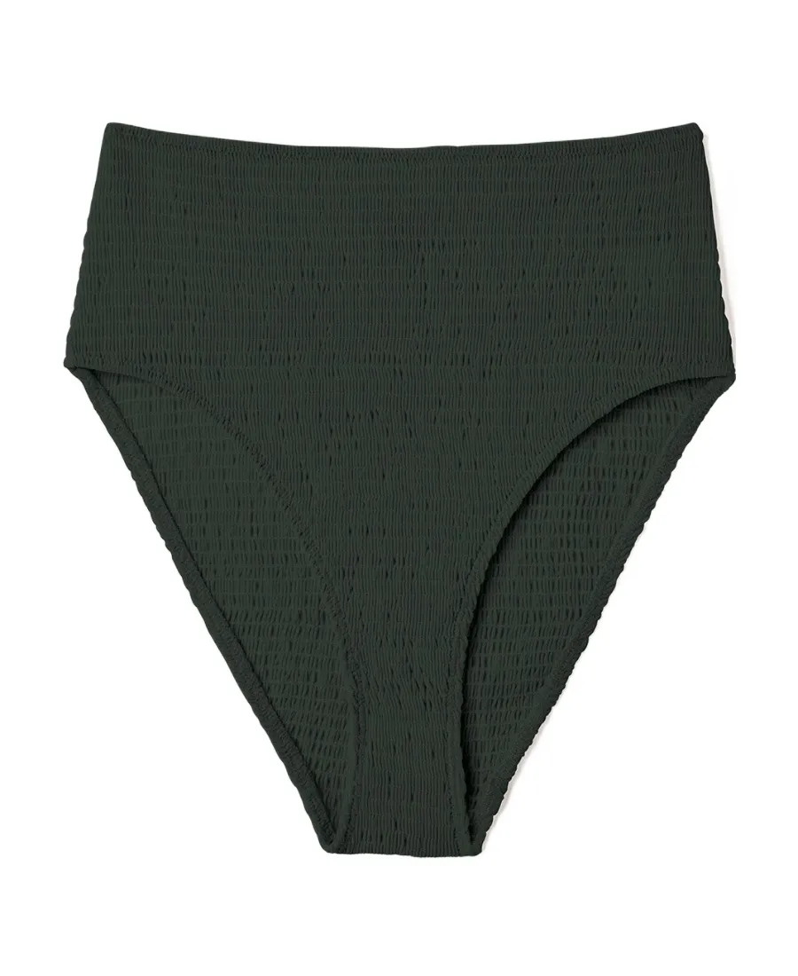 Smocked High-Waist Bikini Bottoms
