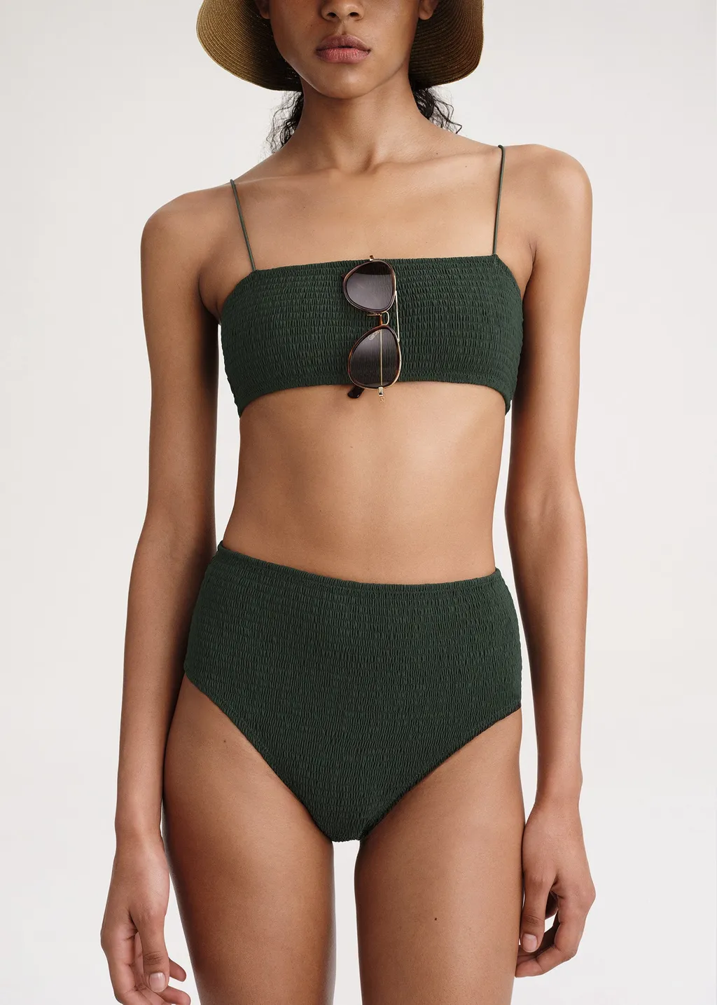 Smocked High-Waist Bikini Bottoms