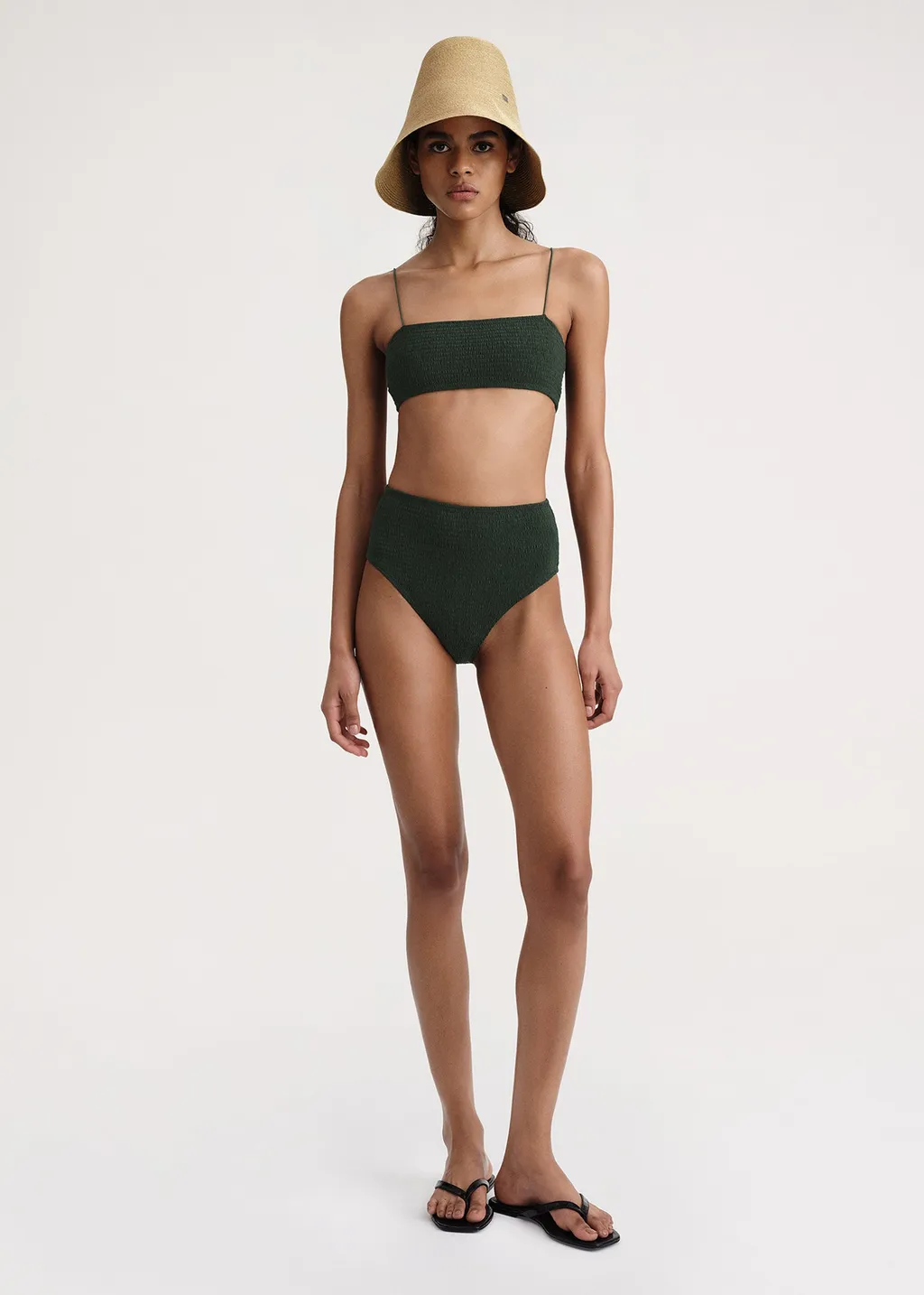 Smocked High-Waist Bikini Bottoms