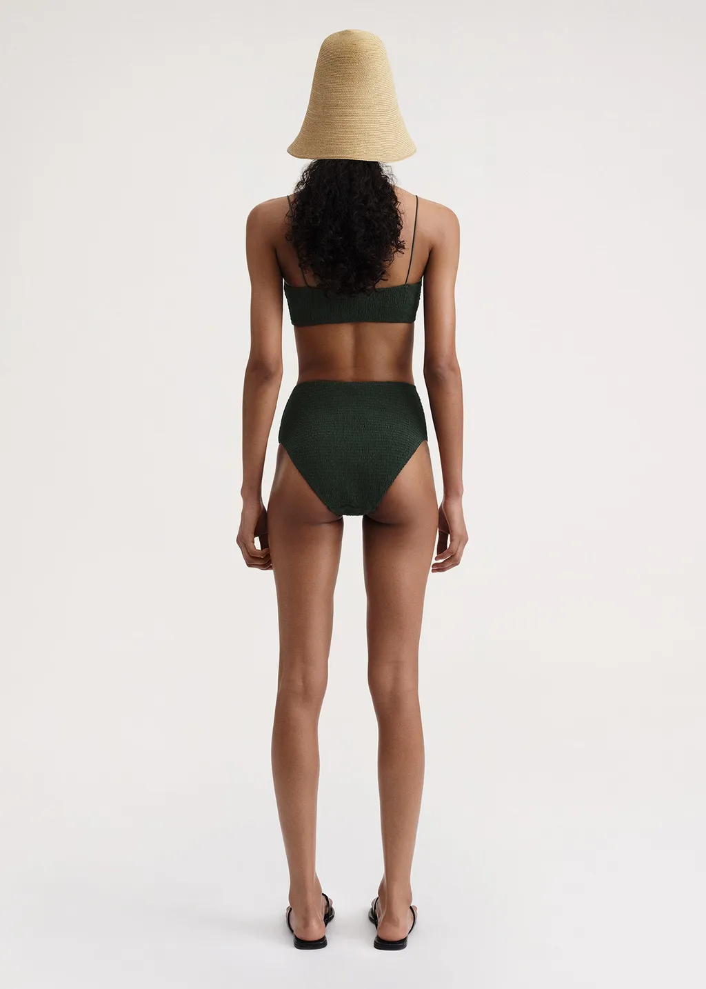 Smocked High-Waist Bikini Bottoms