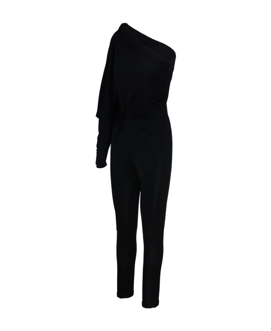 Saint Laurent One-Shoulder Ruched Jumpsuit