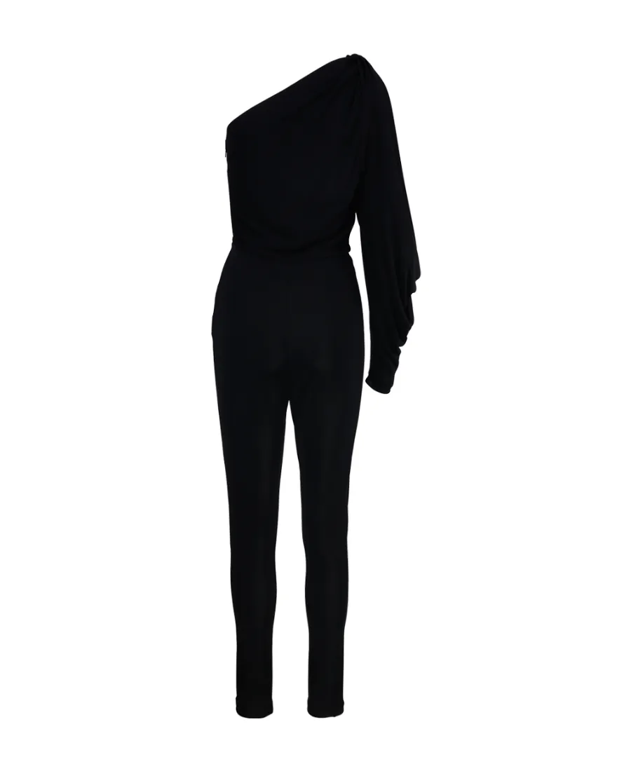 Saint Laurent One-Shoulder Ruched Jumpsuit
