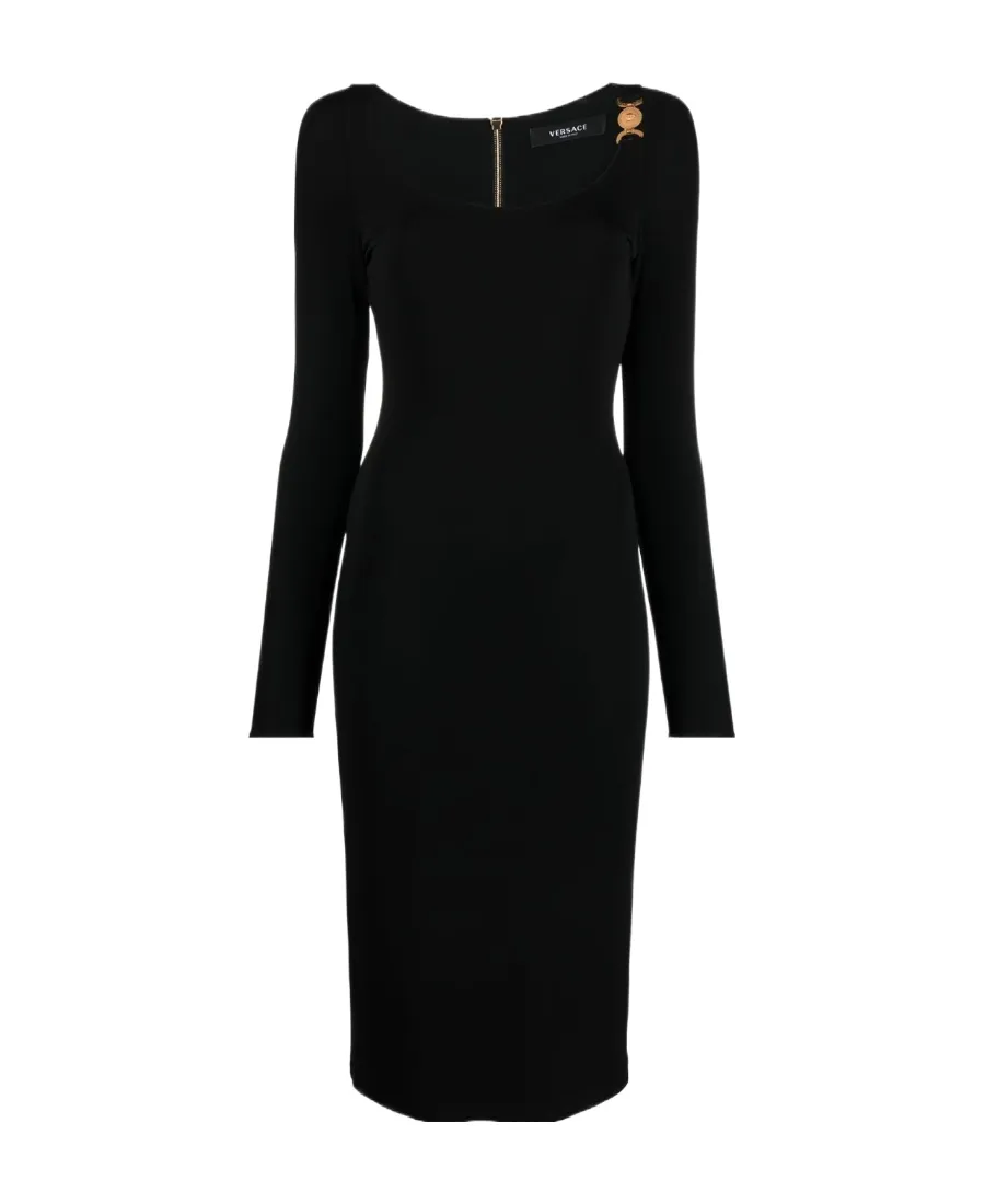 Versace Medusa Plaque Long-Sleeved Midi Dress