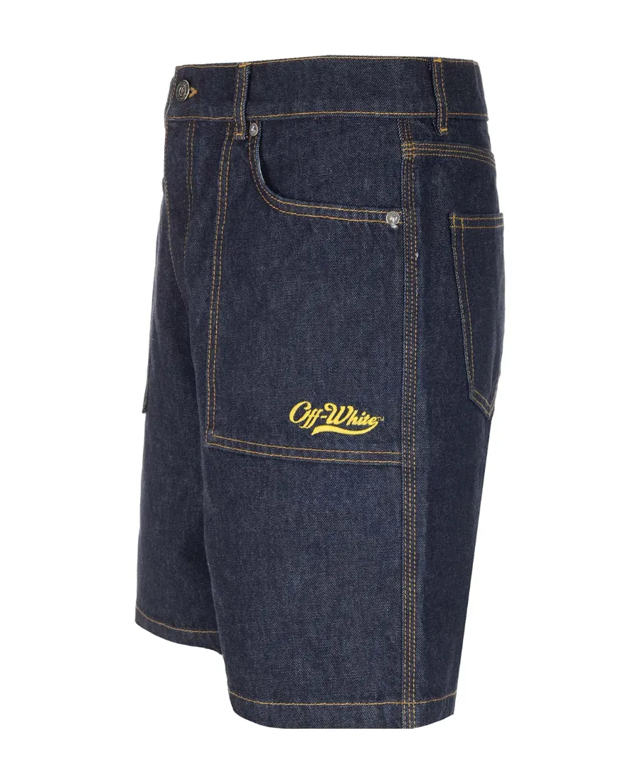 Off-White Logo Embroidered Utility Denim Shorts
