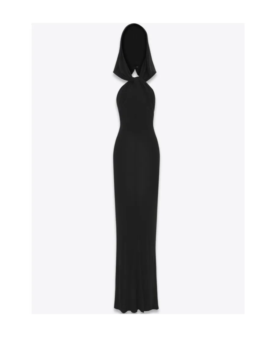 Saint Laurent Open-Back Hooded Long Dress
