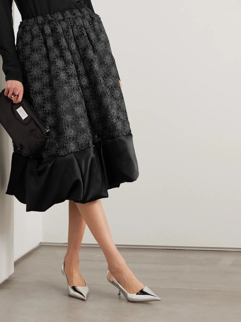 Satin Trimmed Metal Lace Skirt