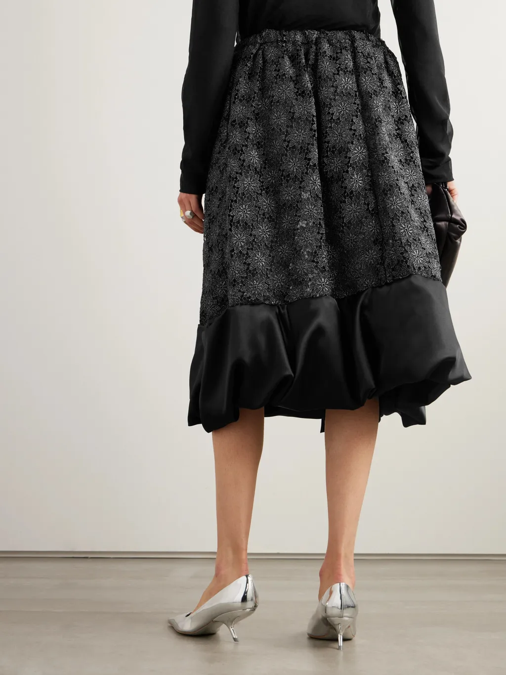 Satin Trimmed Metal Lace Skirt