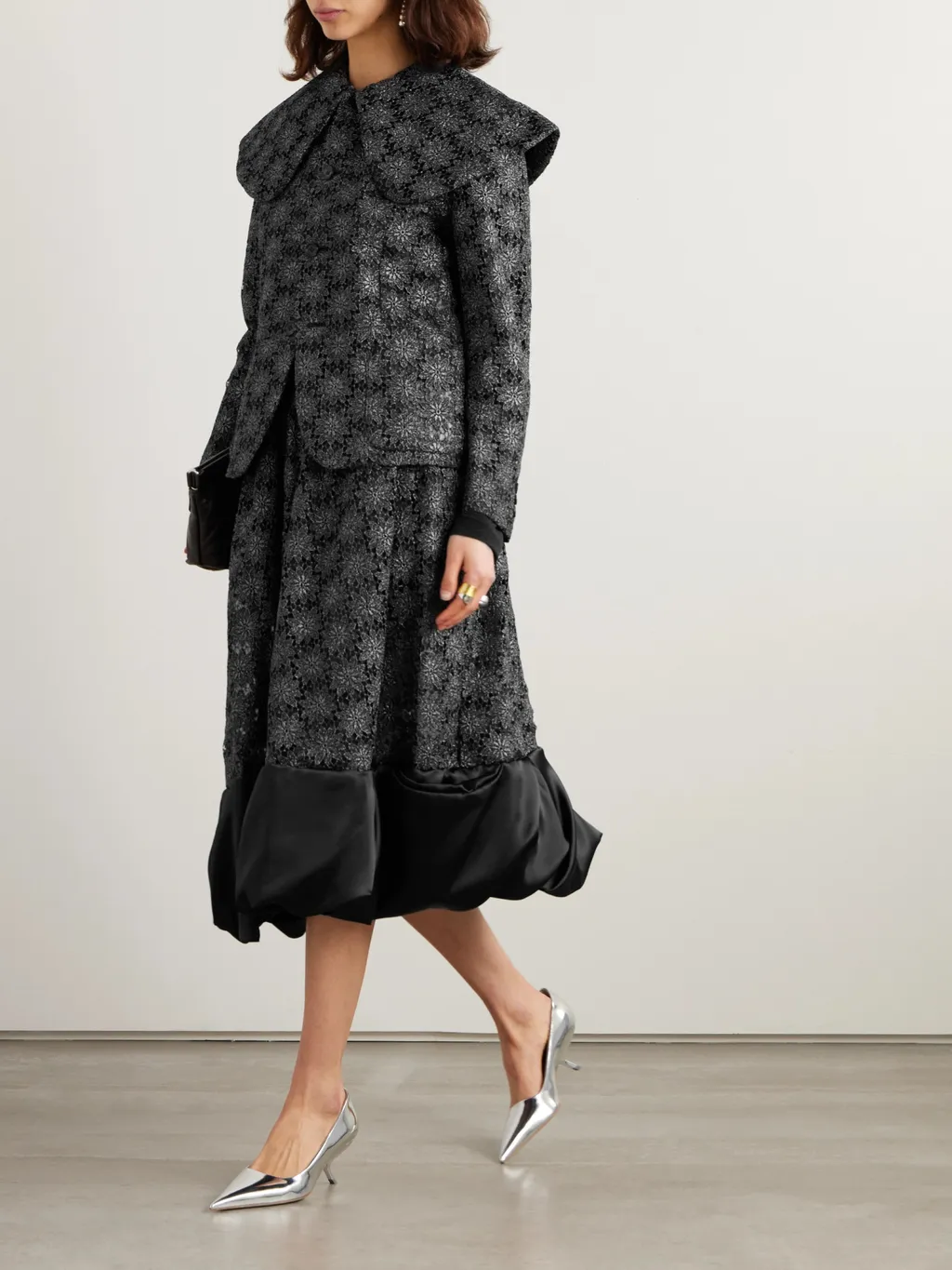 Satin Trimmed Metal Lace Skirt