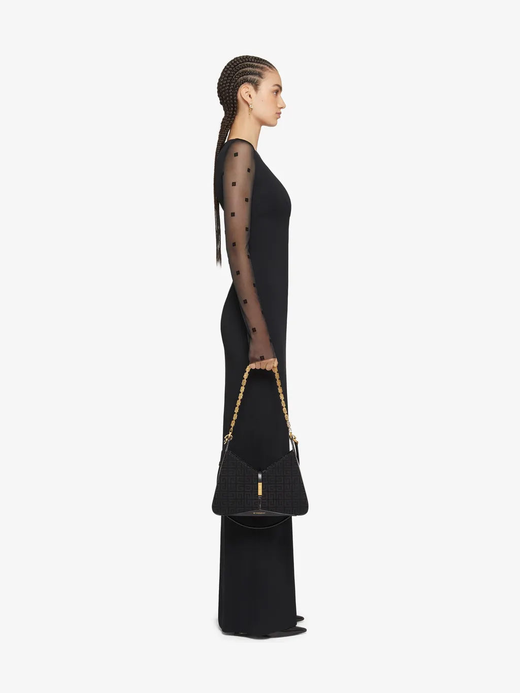 Dress In Sable Stretch And 4G Tulle