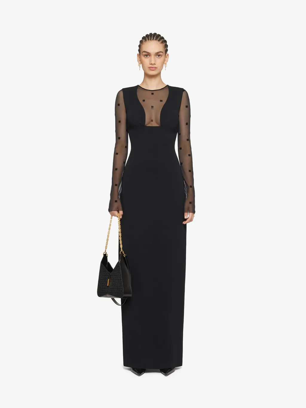 Dress In Sable Stretch And 4G Tulle