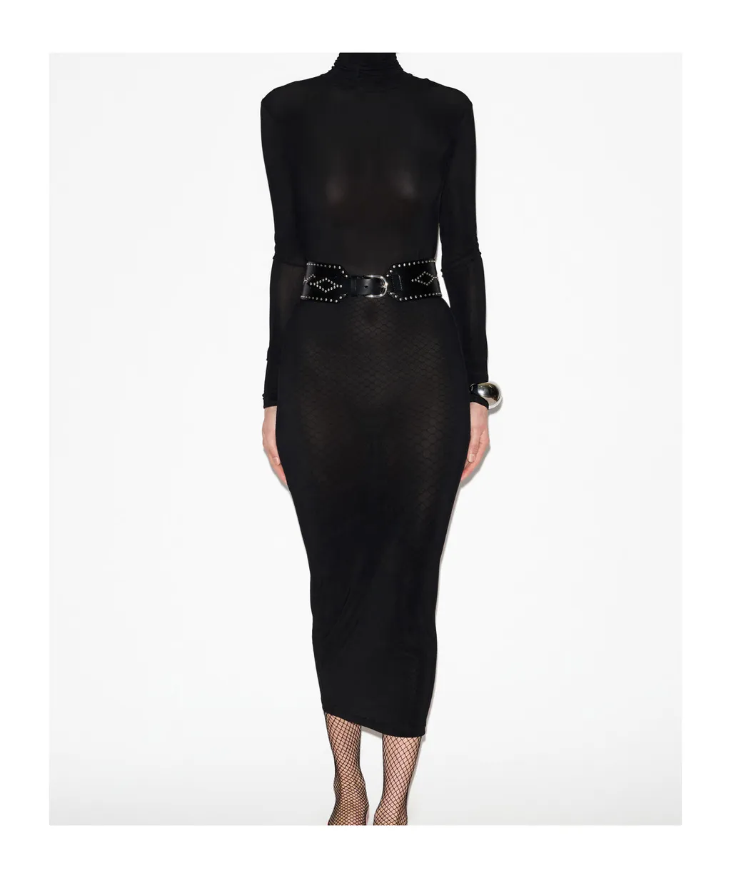 Isabel Marant Semi-Sheer High-Neck Long-Sleeved Dress
