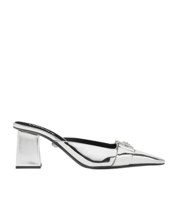 Medusa Metallic-Effect Leather Mules