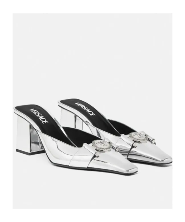 Medusa Metallic-Effect Leather Mules