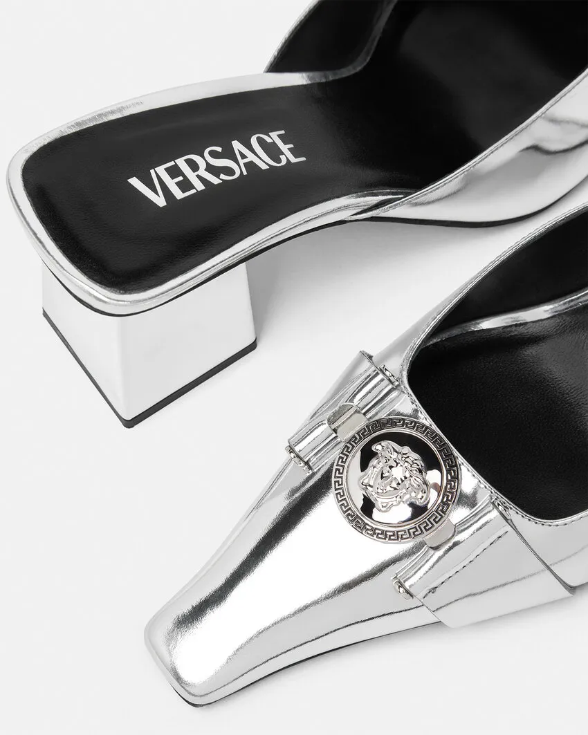 Medusa Metallic-Effect Leather Mules