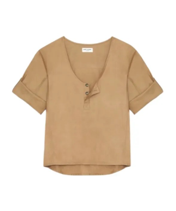 Saint Laurent Henley U-Neck Blouse