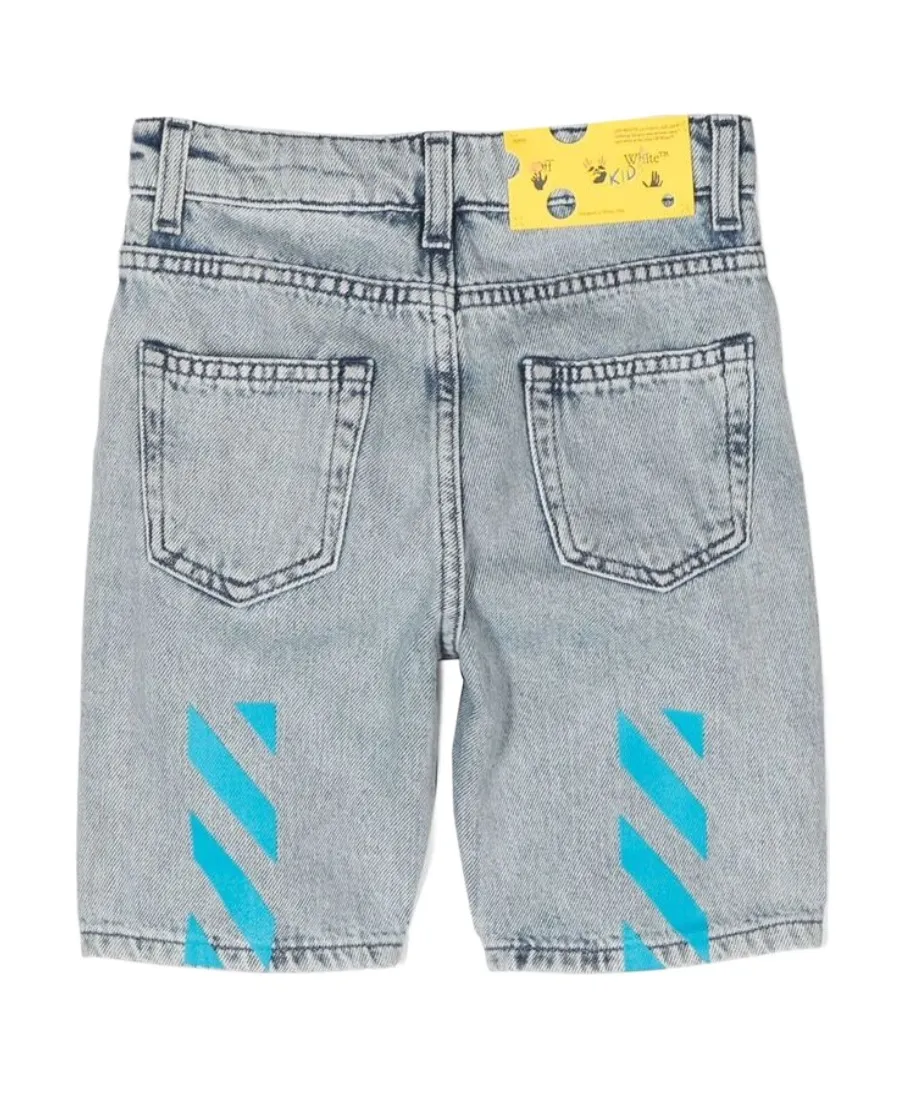 Diag-Stripe Logo-Print Denim Shorts