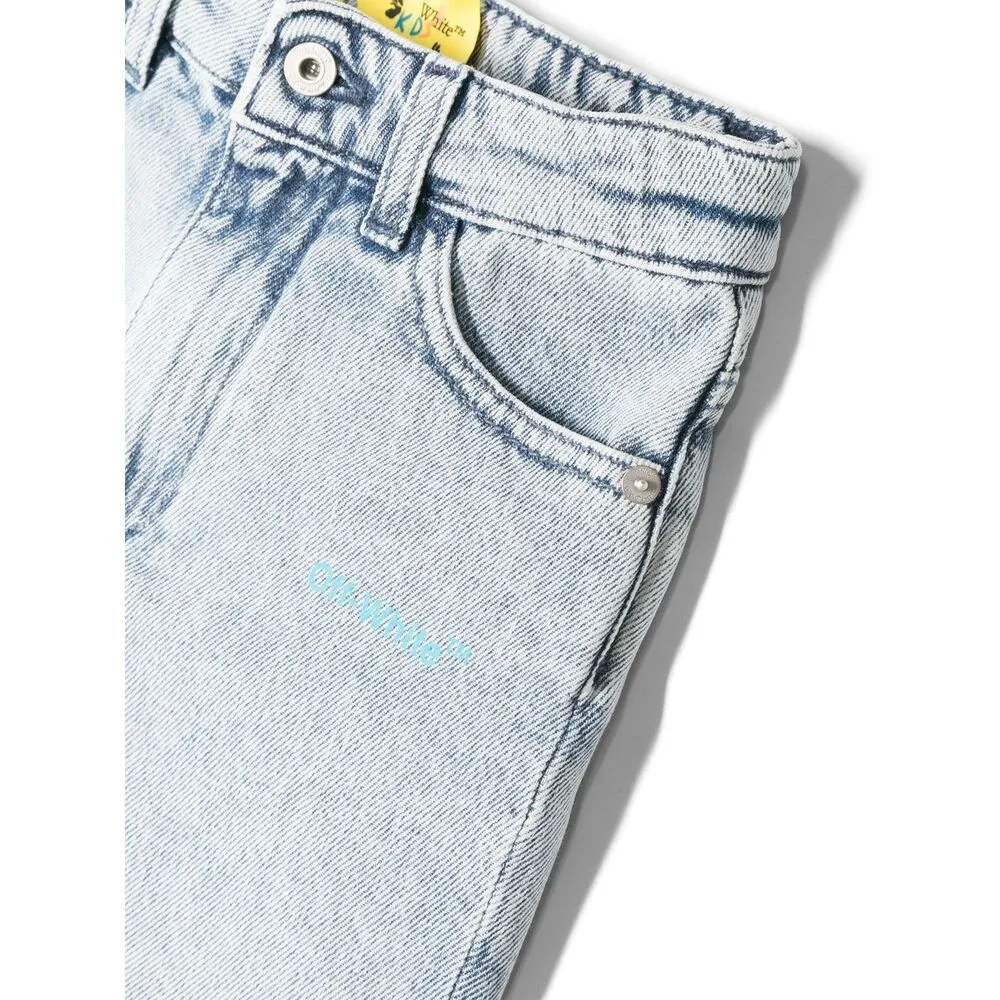 Diag-Stripe Logo-Print Denim Shorts