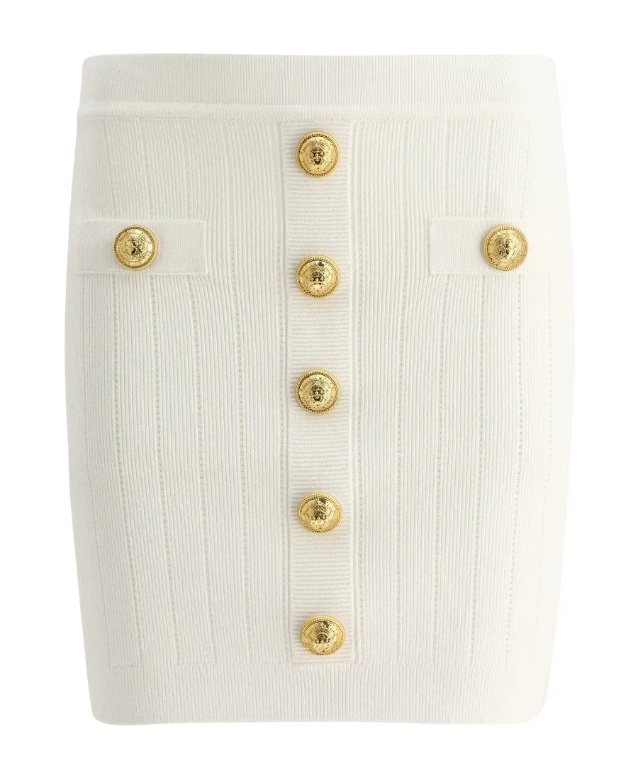 Balmain Button Embellished Knitted Mini Skirt