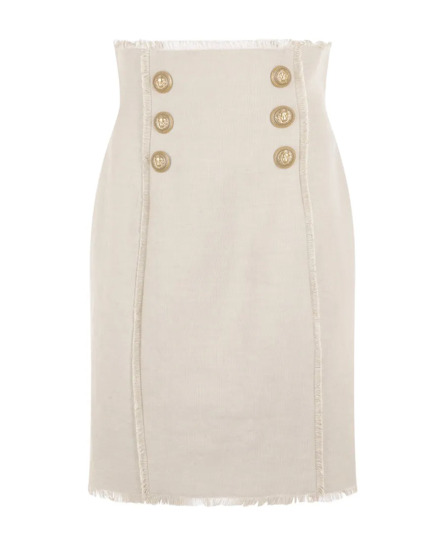Balmain High-Waist Button-Detailed Midi Skirt