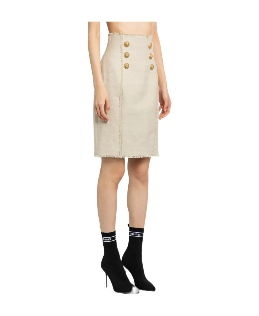 Balmain High-Waist Button-Detailed Midi Skirt
