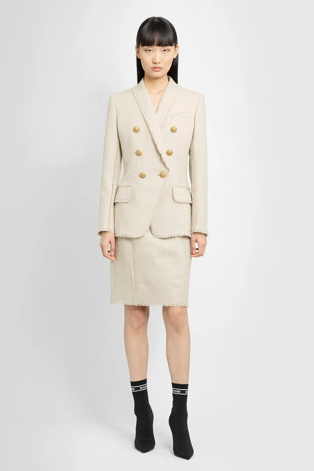 Balmain High-Waist Button-Detailed Midi Skirt