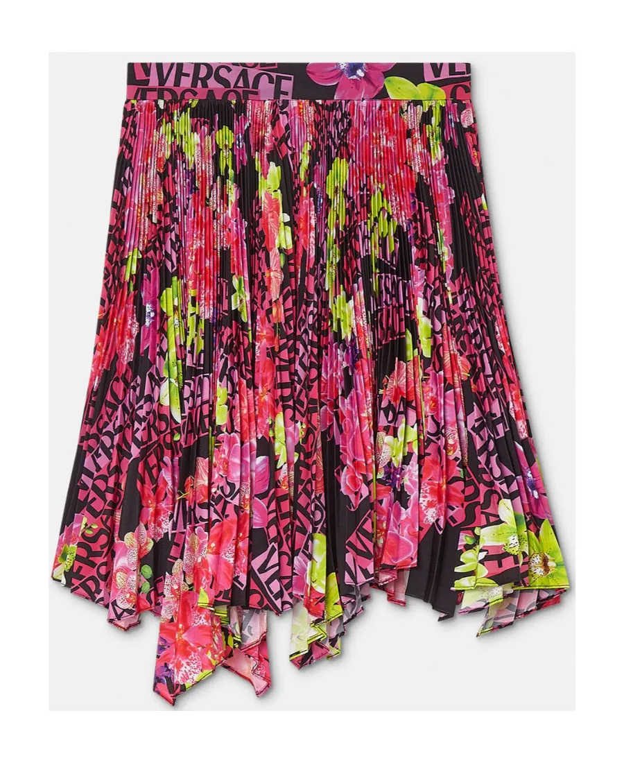Versace Floral Printed Asymmetric Pleated Skirt